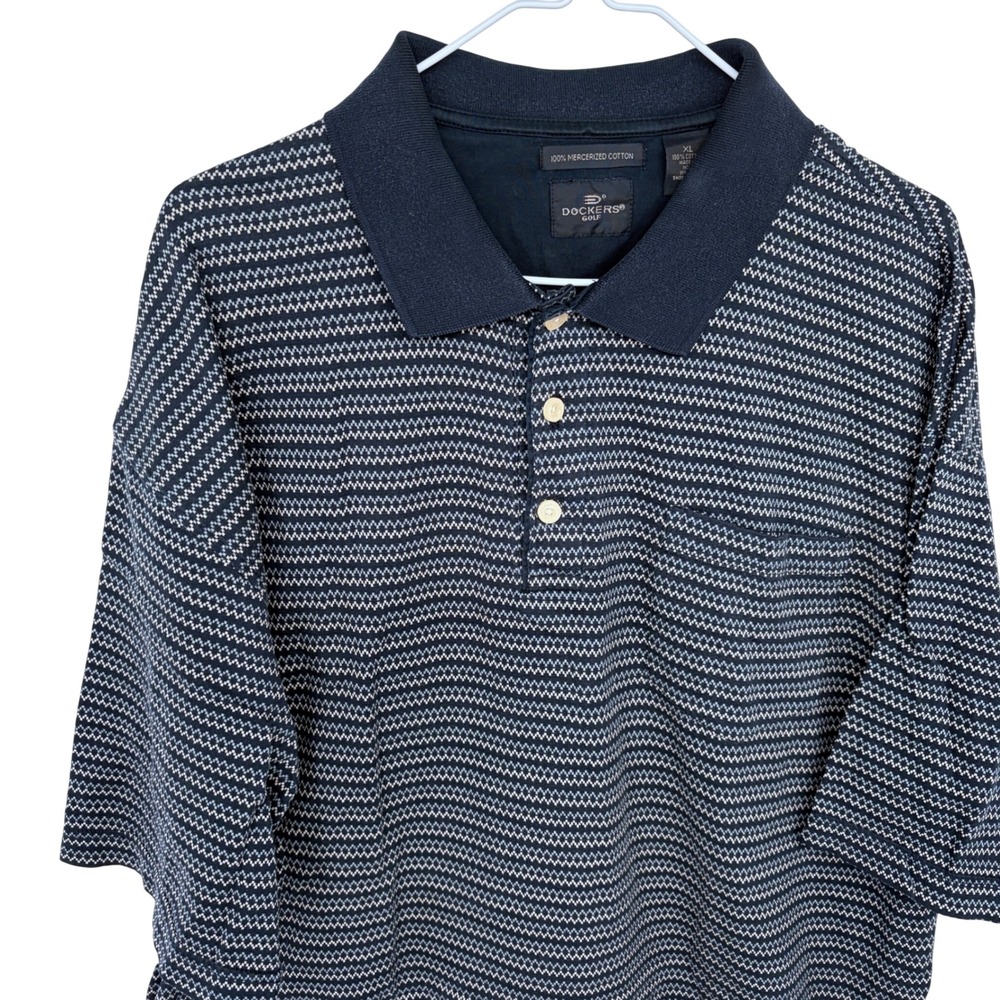 Vintage Dockers‎ Golf Polo Shirt Men's XL Navy Blue Pattern Mercerized Cotton